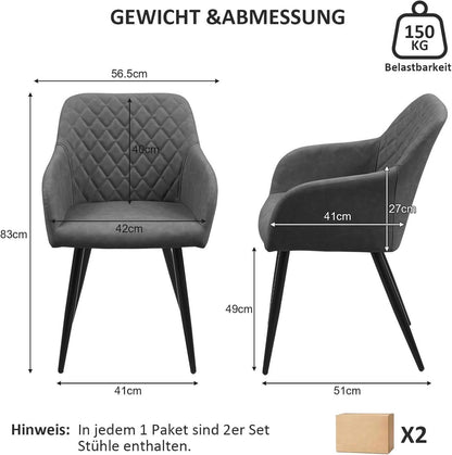 Moderne CLIPOP Esszimmerstühle 4er Set Kunstleder Armlehne Metallbeine