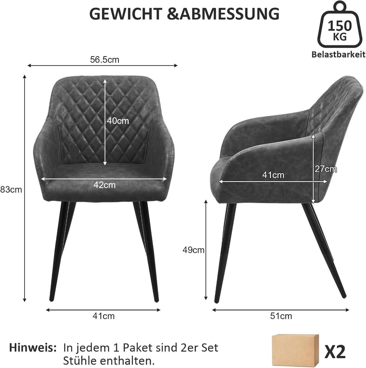 Esszimmerstühle 4er Set Kunstleder Armlehne Polsterstuhl
