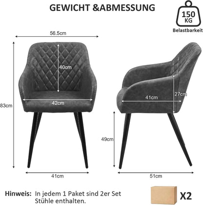 Esszimmerstühle 4er Set Kunstleder Armlehne Polsterstuhl