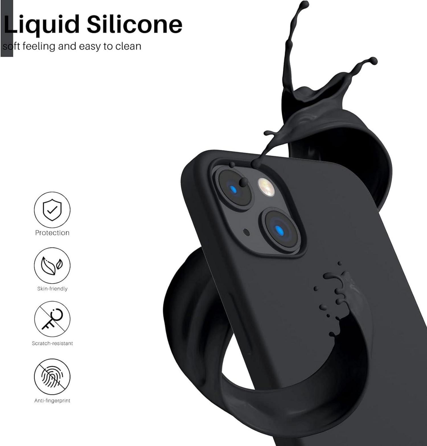 iPhone 13 Silikon Case Flüssig Handyhülle Schutz Schwarz 6,1 Zoll