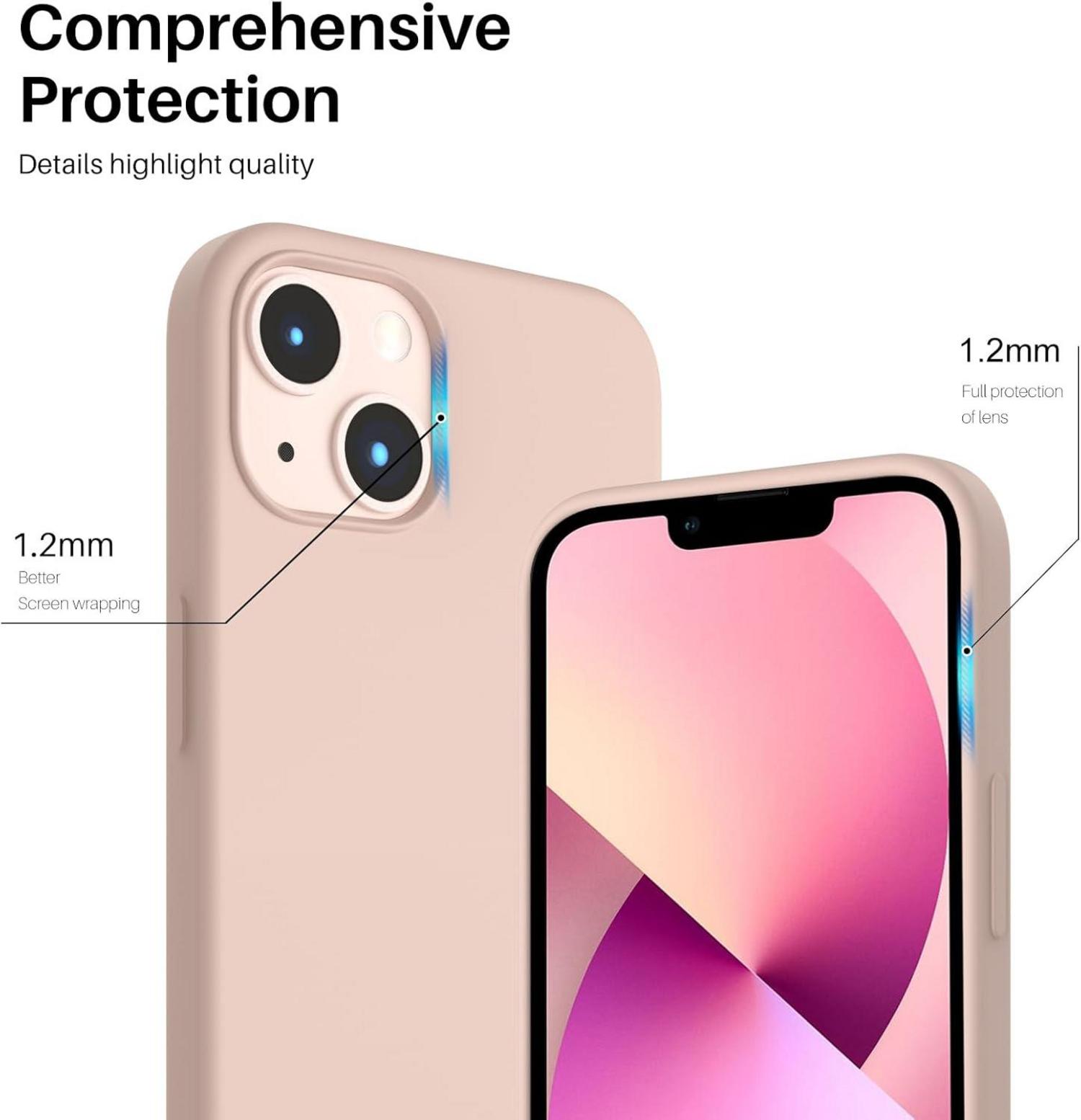 ORNARTO iPhone 13 6,1 Silikon Case, ultra dünn, voller Schutz, flüssig, Sandrosa