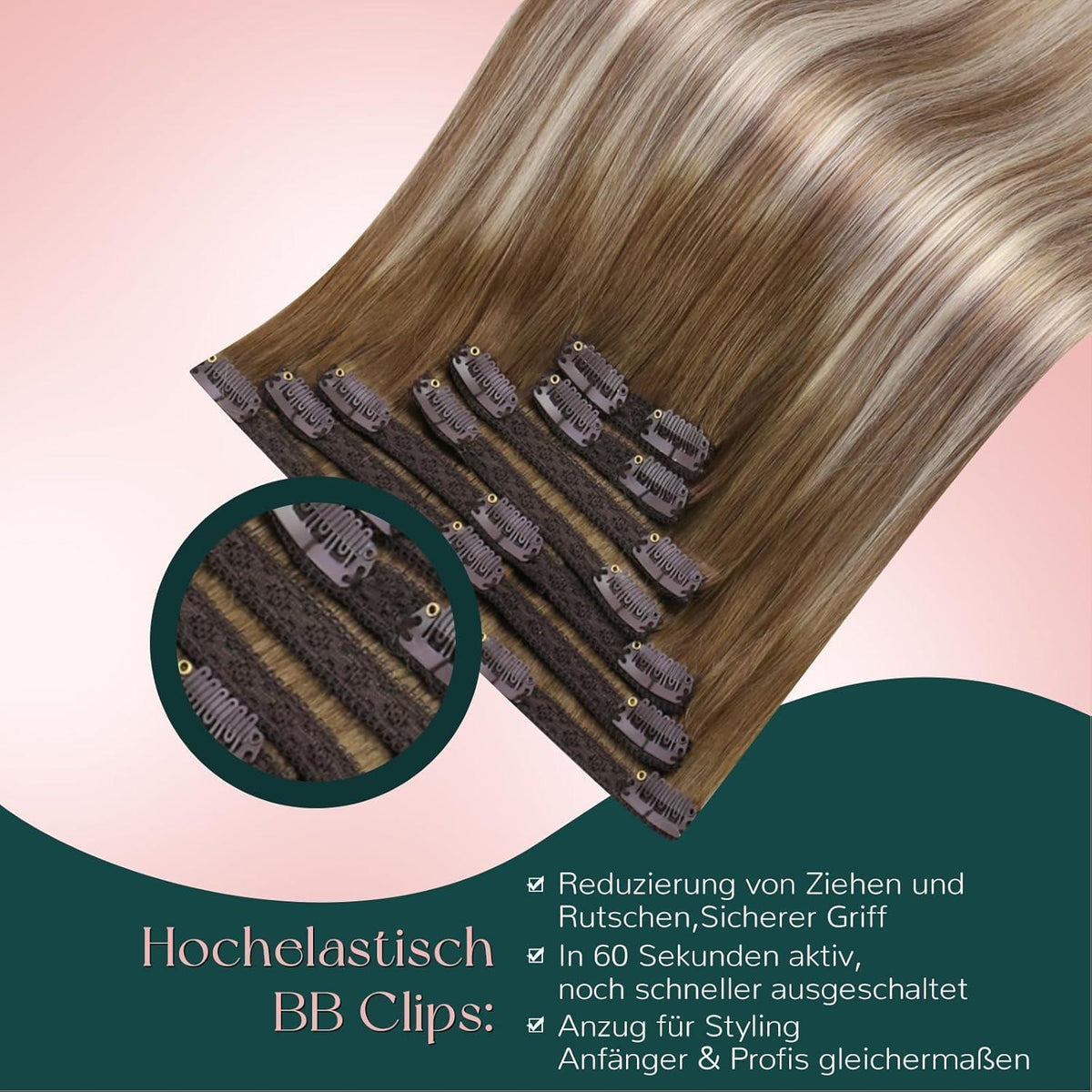 Clip-In Haarverlängerung Echthaar Balayage Blond Mittelbraun