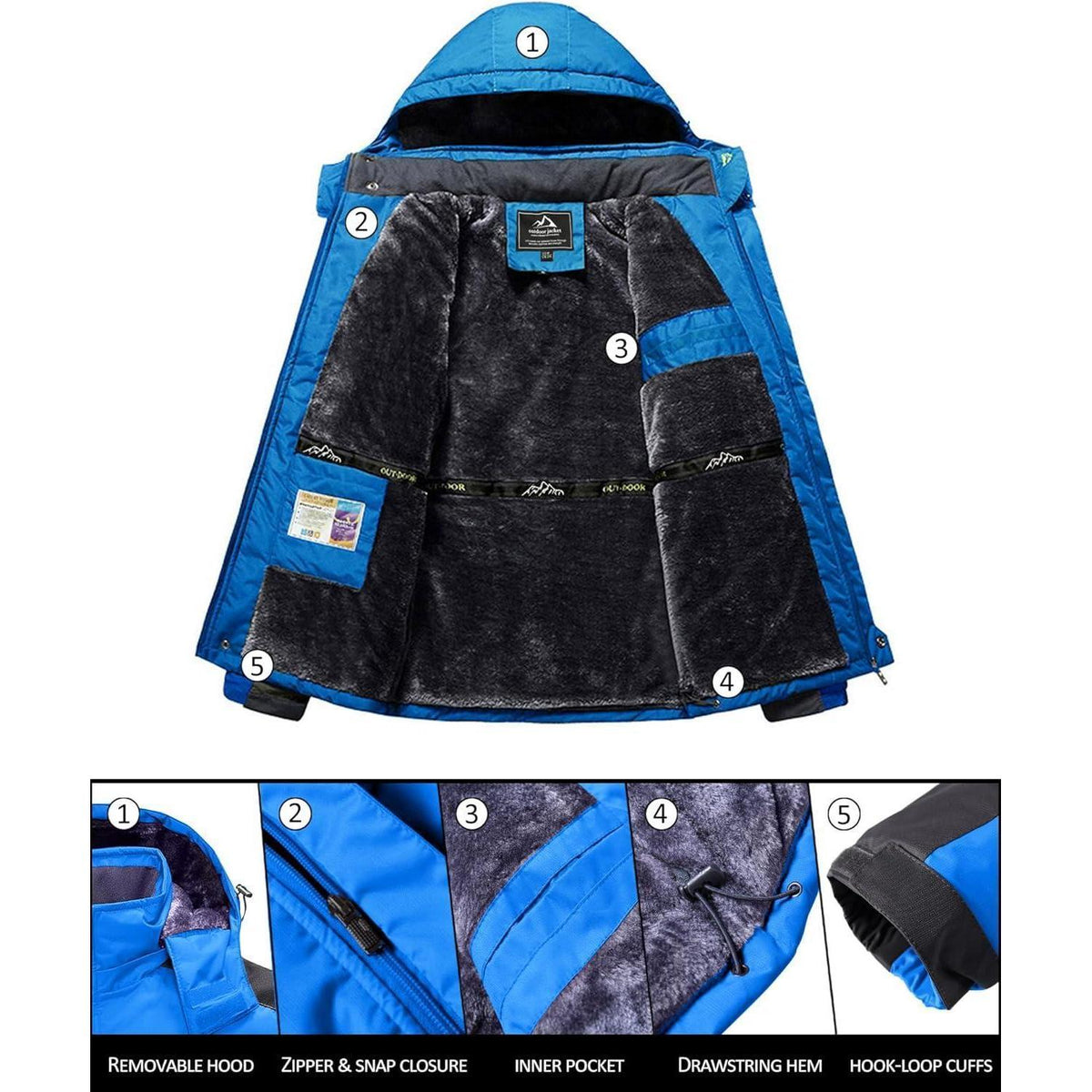 Herren Winterjacke Wasserdicht Warm Königsblau 3XL