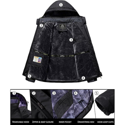 Herren Winterjacke Wasserdicht Warm Gefüttert Skijacke Schwarz