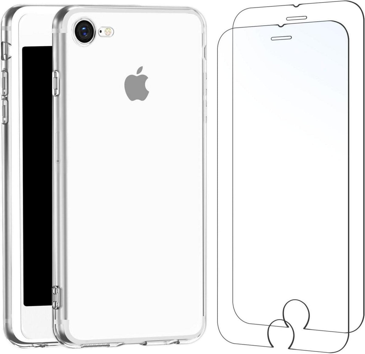 iPhone 8/7 Hülle Set - Ultra Transparentes Silikon TPU Gel & Panzer