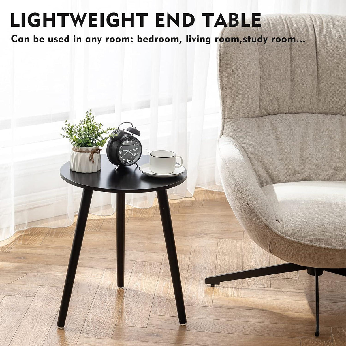 Runder Beistelltisch Echtholz Ø42x52cm Schwarz Sofa Wohnzimmer Trendy