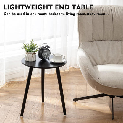 Runder Beistelltisch Echtholz Ø42x52cm Schwarz Sofa Wohnzimmer Trendy