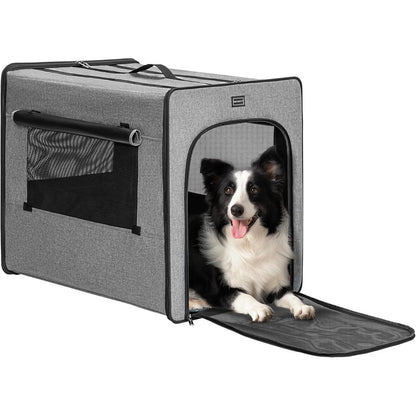 Hundetransportbox Groß, Hellgrau, 79x53.5x66cm mit Plüschmatte