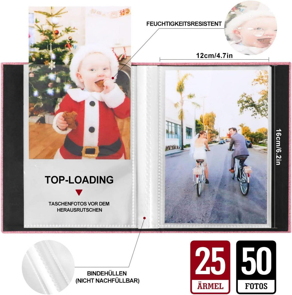 Fotoalbum 10x15cm 2 Packungen Leinen Einsteckalbum Rosa