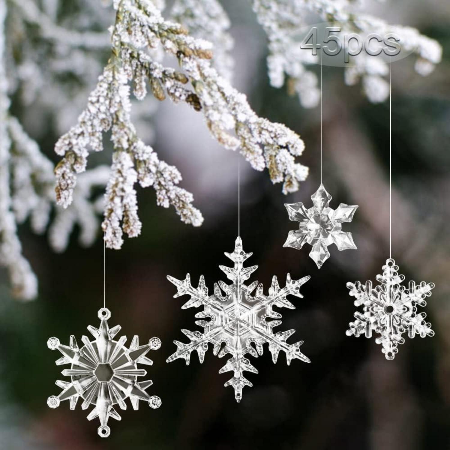 45er Set Acryl Schneeflocken Weihnachtsdeko Anhänger Transparent