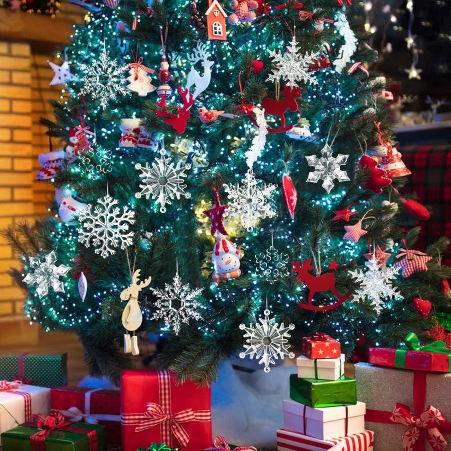45-teilige Acryl Weihnachtsdeko Schneeflocken Hängedeko Transparent