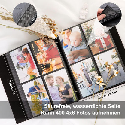 Lanpn Fotoalbum 10x15 400 Taschen Leinen Einsteckalbum Fotobuch Grau