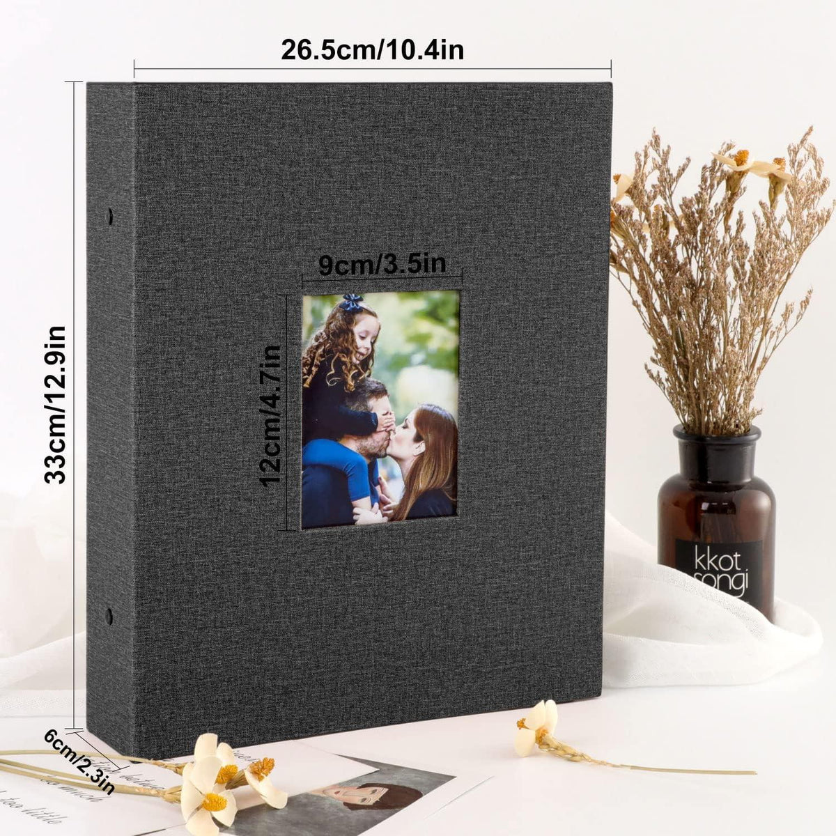 Fotoalbum 10x15 Schwarz Leinen Einsteckalbum für Hochformat Fotos