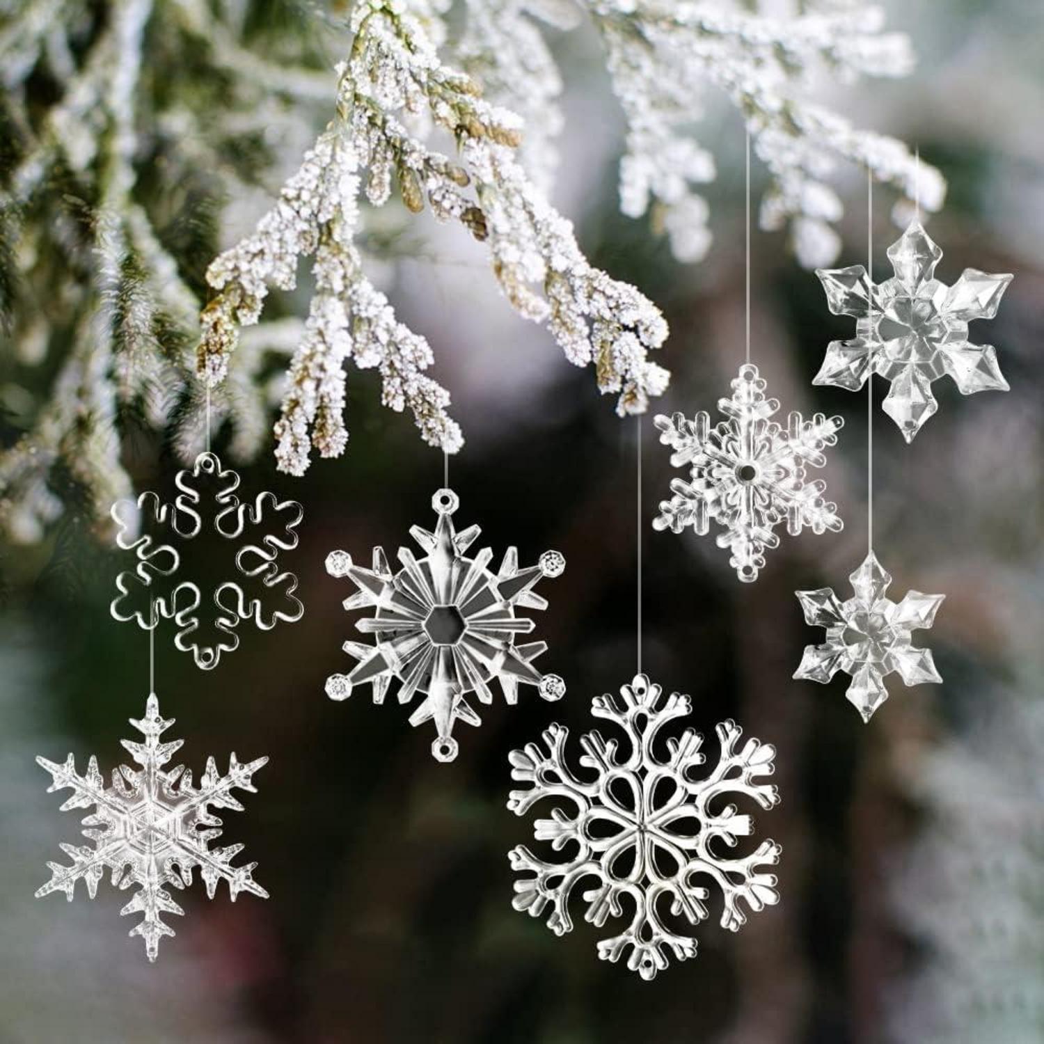 32 Stück Acryl Weihnachtsdeko Schneeflocken Anhänger Set