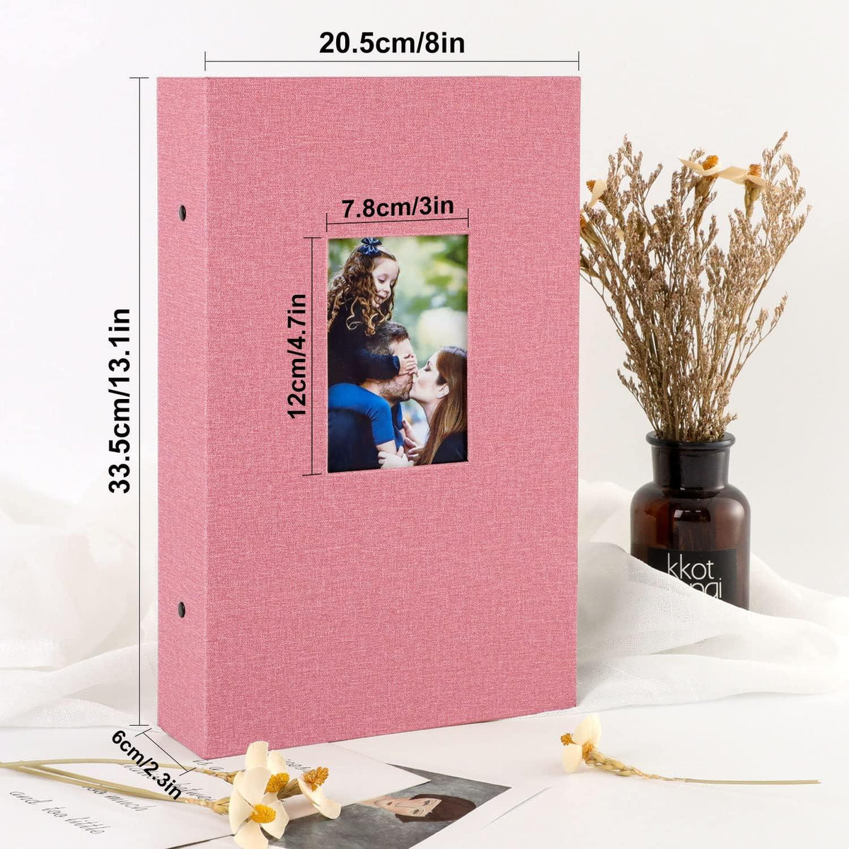 Leinen Fotoalbum 300 Taschen 10x15 Rosa für Querformat Fotos