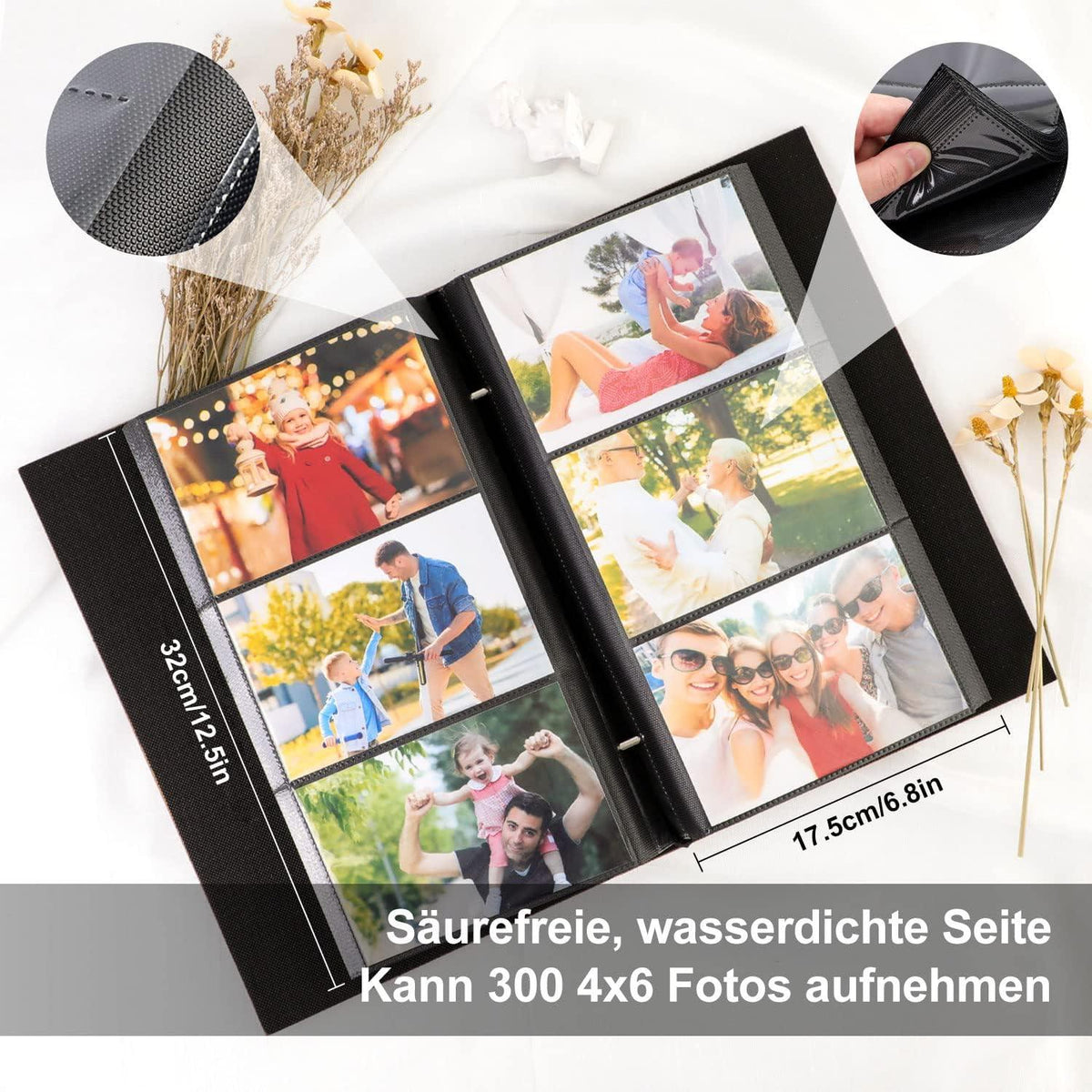 Fotoalbum 10x15 Leinen Einsteckalbum für Querformatfotos 300 Blatt Blau
