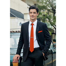 Herren Krawatten-Set mit Einstecktuch und Krawattenklammer, Orange