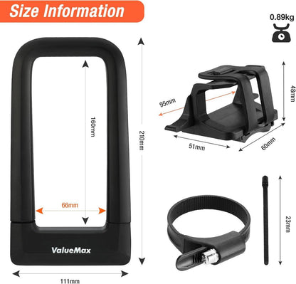 ValueMax Bügelschloss Fahrrad U 14mm Bügel hohe Sicherheit Schwarz
