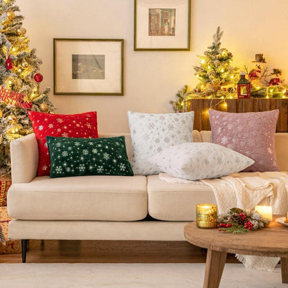Kissenbezüge Weihnachten 2er Set Flauschig Schneeflocken 45x45 cm Weiß