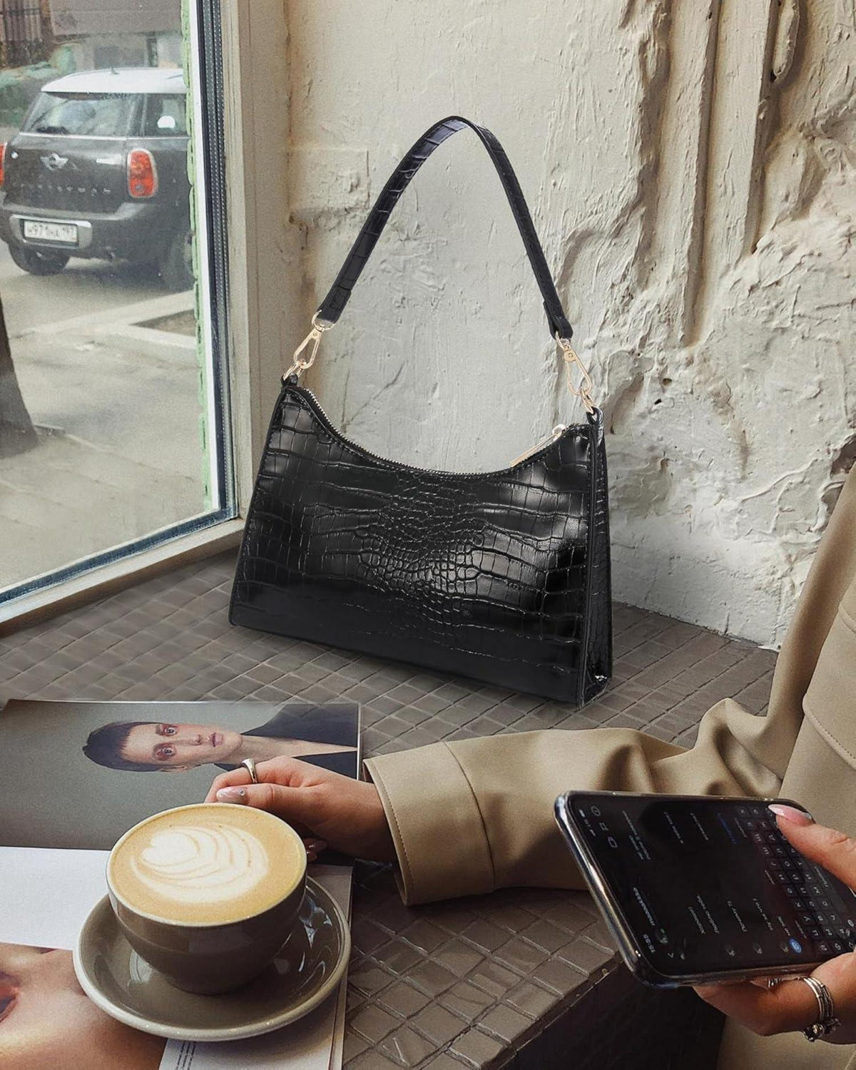 Schwarze LOVEVOOK Damen Handtasche Leder Umhängetasche