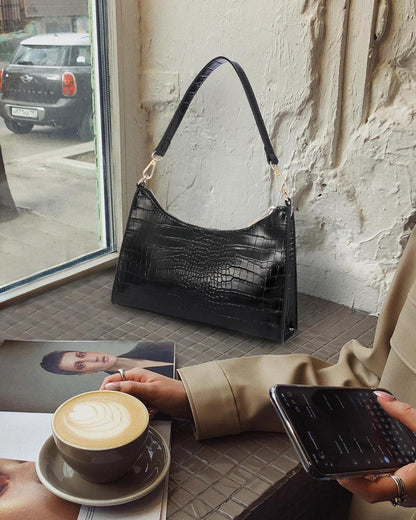 Schwarze LOVEVOOK Damen Handtasche Leder Umhängetasche