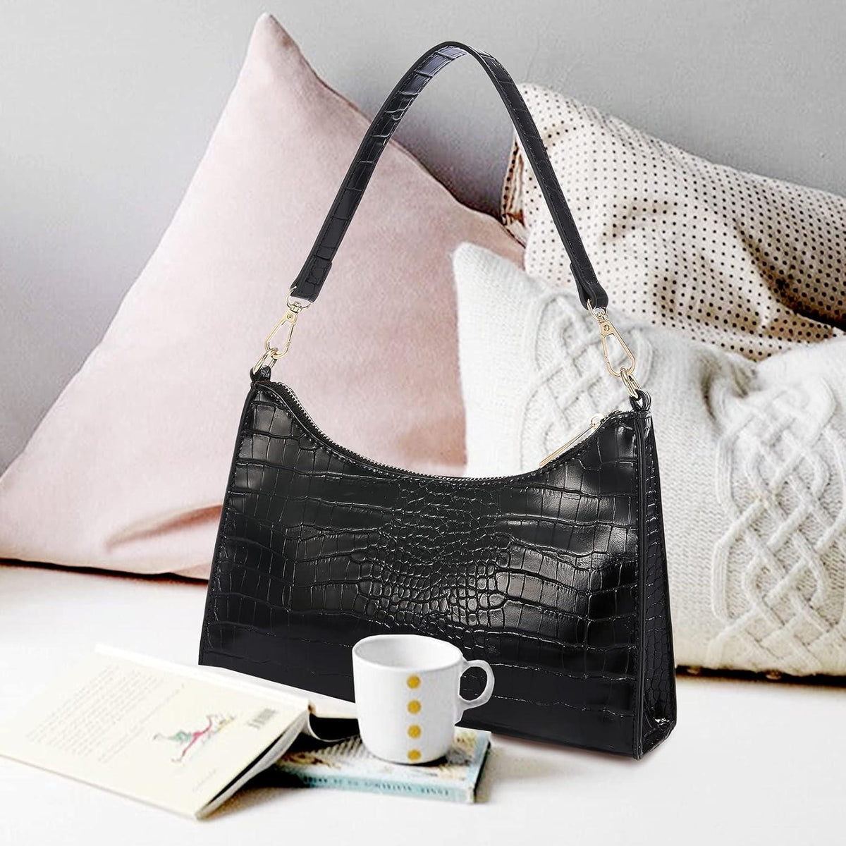 Schwarze LOVEVOOK Umhängetasche Klein Leder Damen Tote Bag