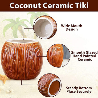 Kokosnuss Tiki-Becher 530ml 4er-Set Keramik Cocktailgläser