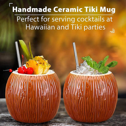 Kokosnuss Tiki-Becher 530ml 4er-Set Keramik Cocktailgläser