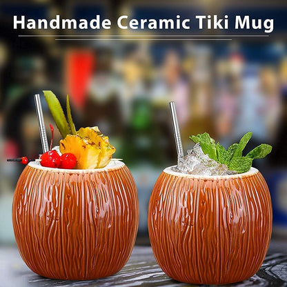 Kokosnuss Tiki-Becher 530ml 4er-Set Keramik Cocktailgläser