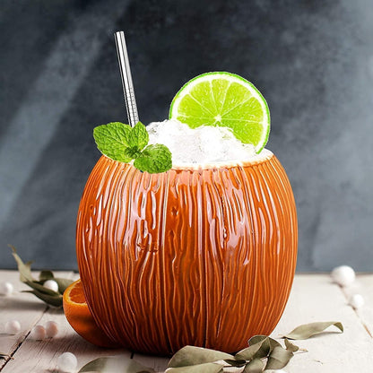 Kokosnuss Tiki-Becher 530ml 4er-Set Keramik Cocktailgläser