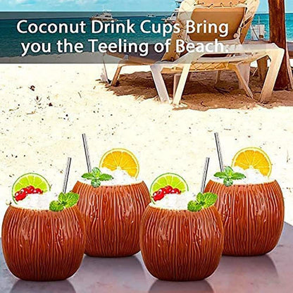 Tiki-Becher 530ml Keramik 4er-Set Kokosnuss Cocktailgläser