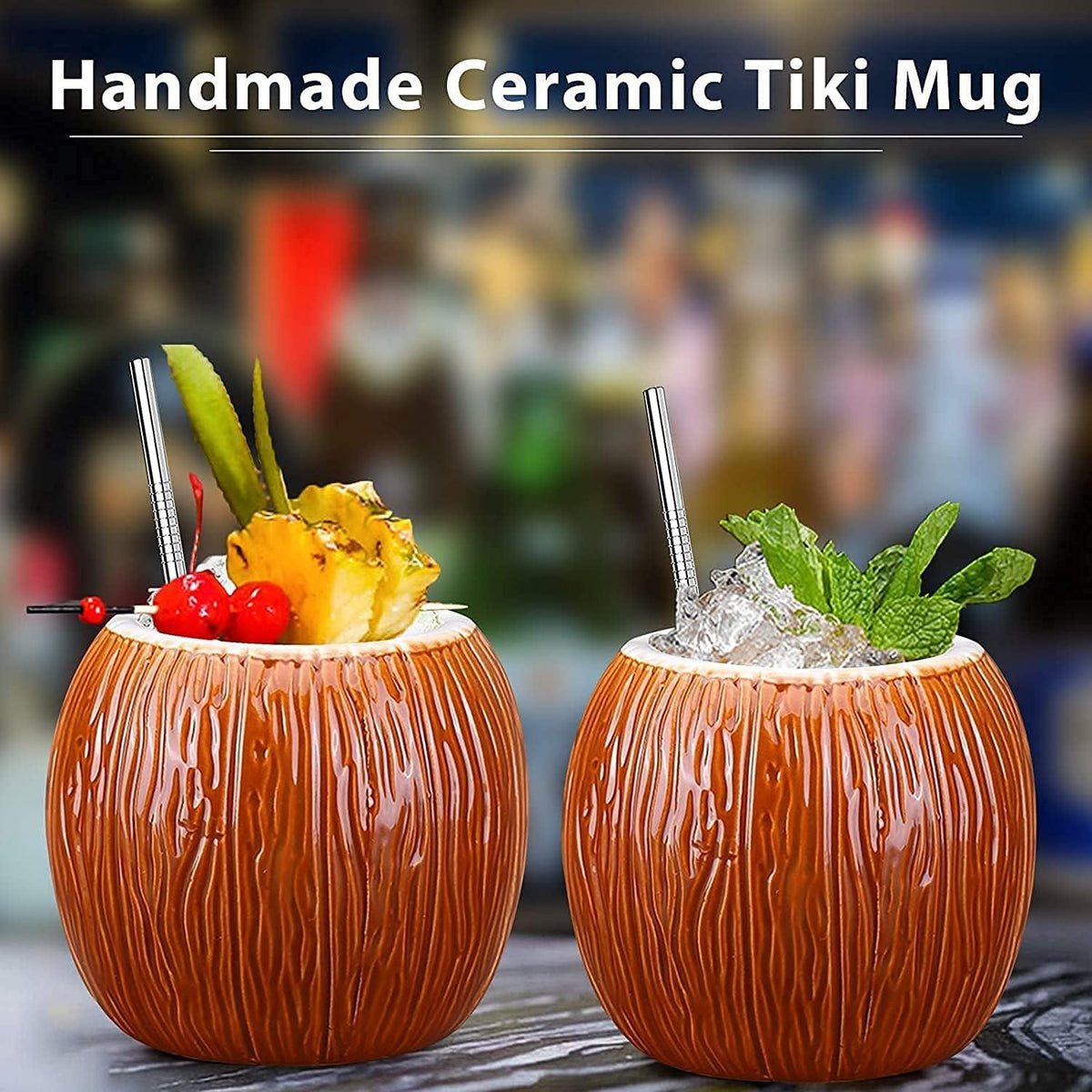 Tiki-Becher Set Keramik Kokosnuss Cocktailgläser Party Dekoration