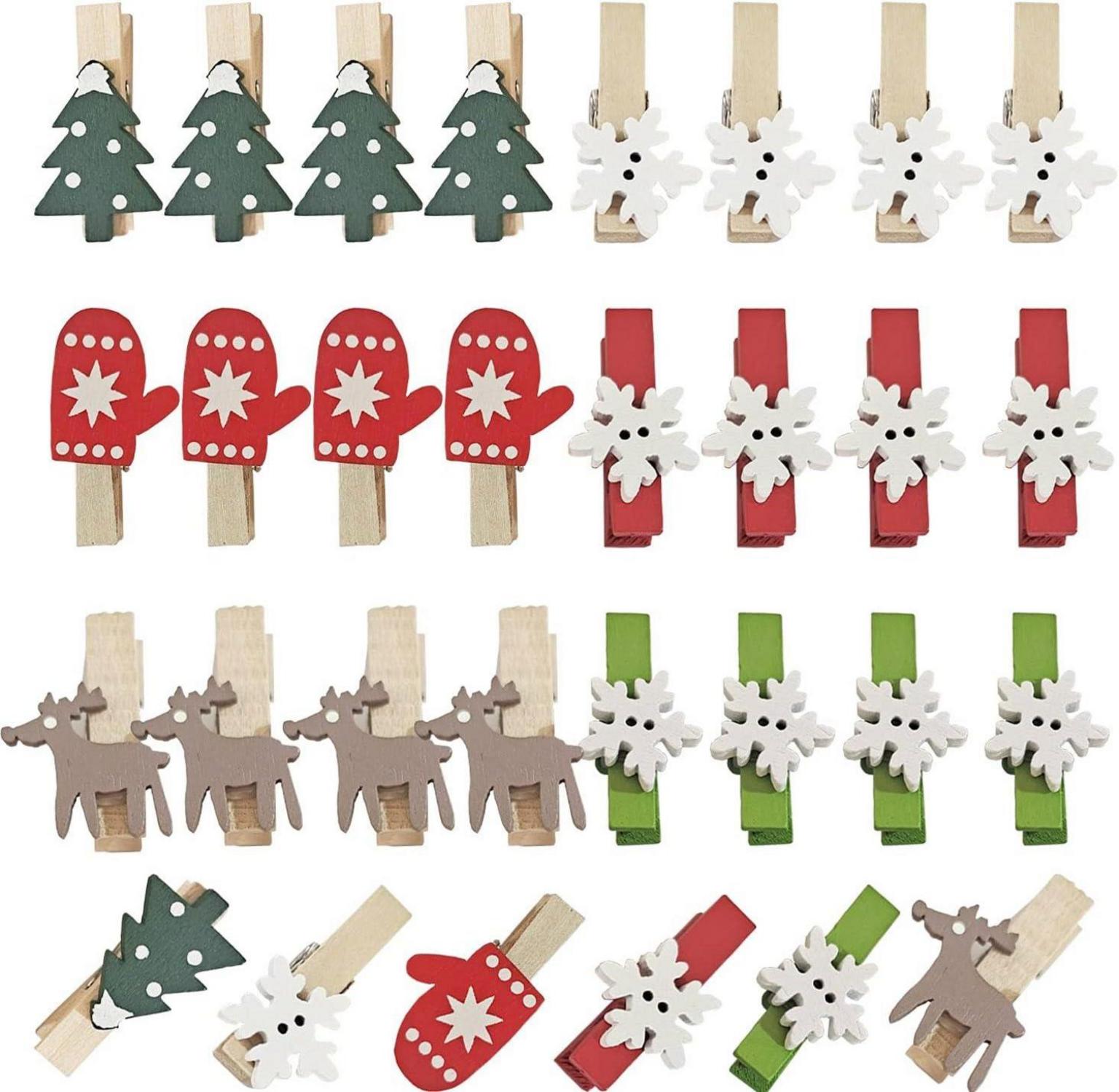 60pcs Weihnachten Holz Klammern Mini Deko Klammer Clips