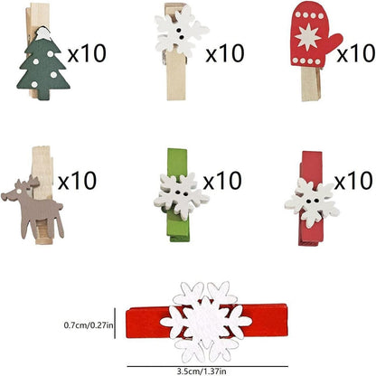 60er Weihnachten Holzklammern Clips Mini Adventskalender DIY