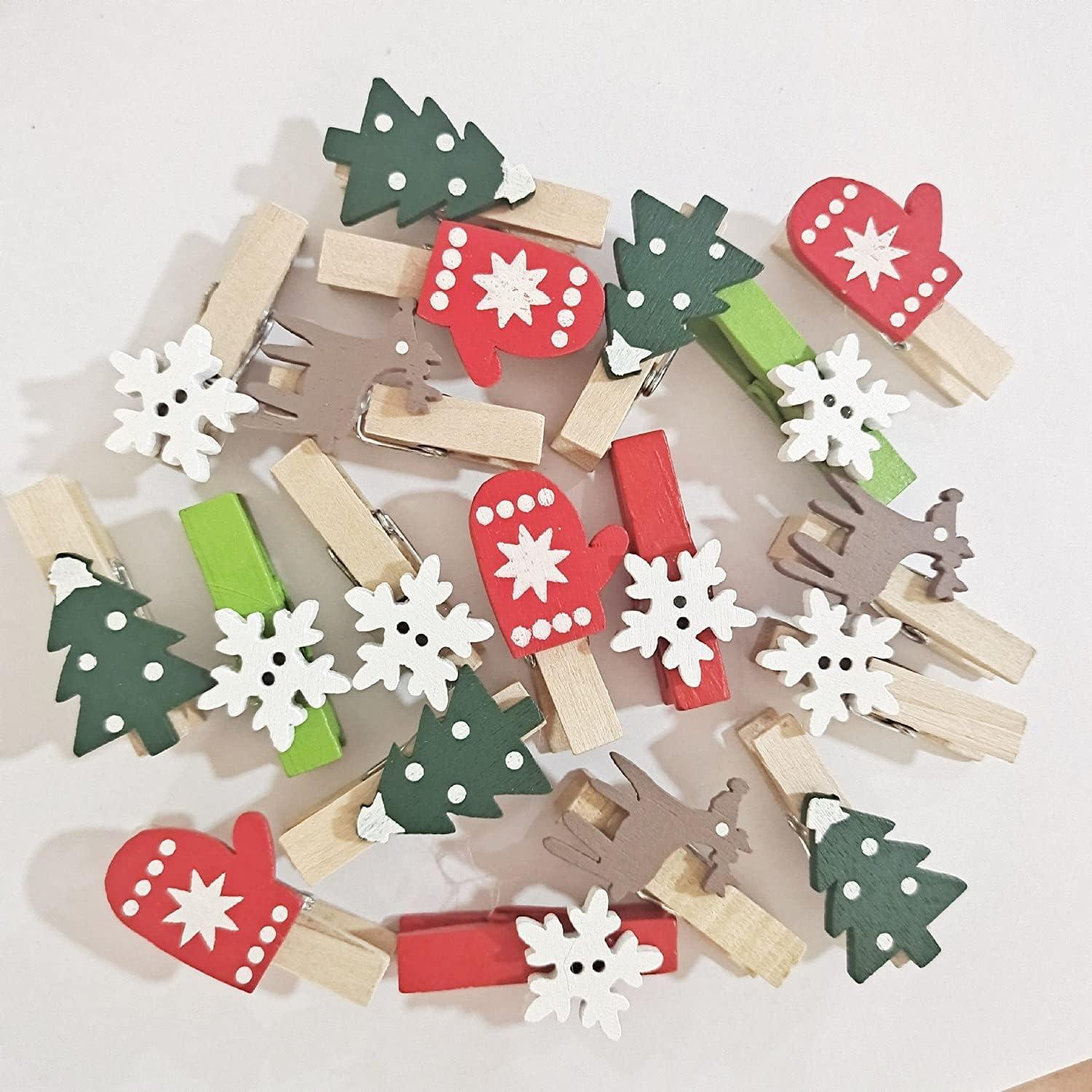 60pcs Weihnachten Holz Klammern Mini Deko Klammer Clips