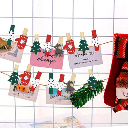 60 Stück Weihnachten Holzklammern Deko Mini Clips DIY Foto Pegs Adventskalender