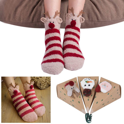 Weihnachtssocken Damen 3 Paar Kuschelsocken mit Tiermuster