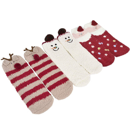 Weihnachtssocken Damen 3 Paar Kuschelsocken mit Tiermuster