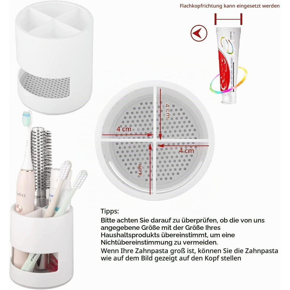 Zahnbürstenhalter mit Ablage – Weiß, Multifunktional & Modern