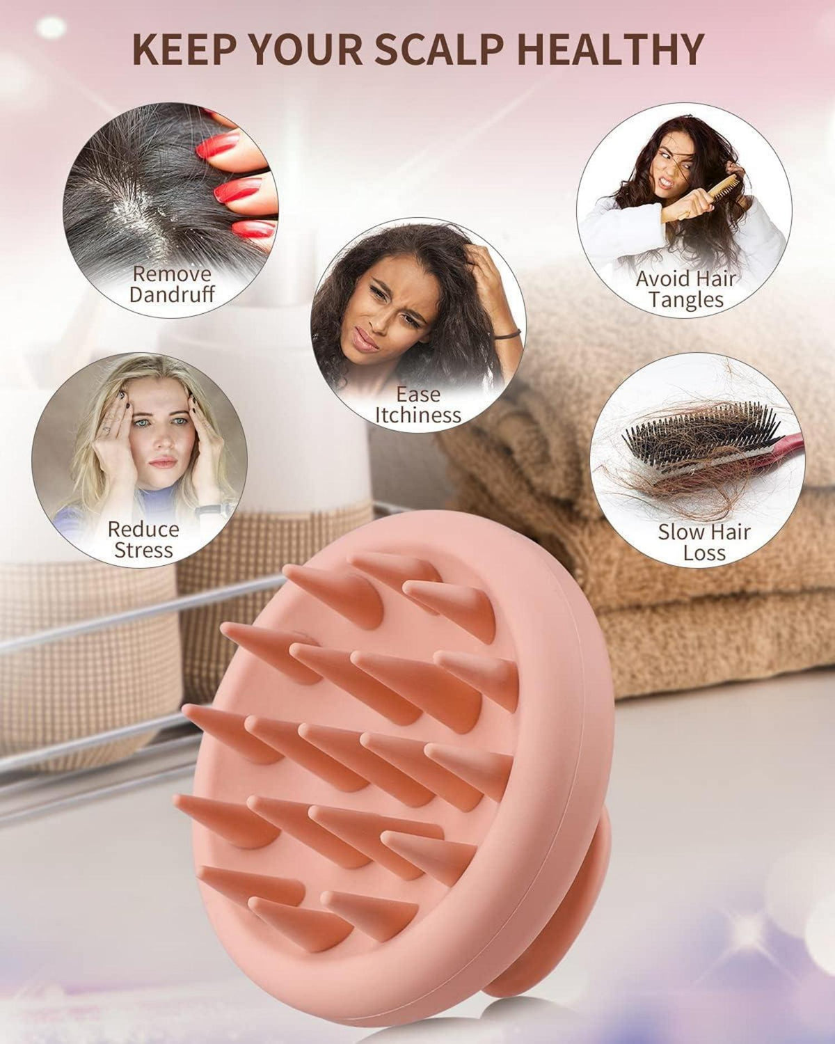 Kopfhaut Massagebürste Silikon Shampoo Bürste Nass&Trocken Haar Massagebürste Haarwachstum Pink