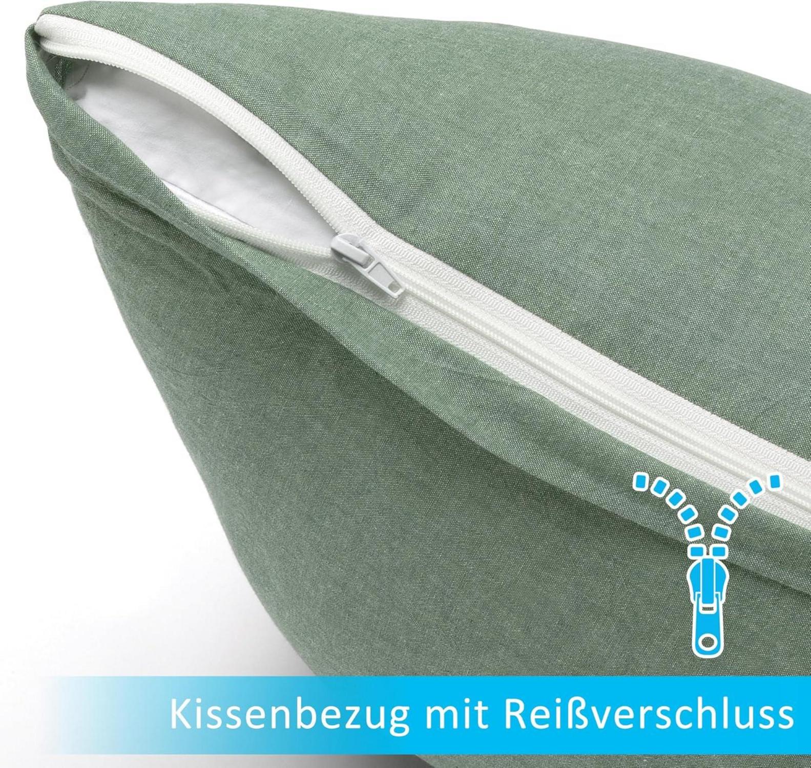 2er Set Kissenbezug 40x40 cm Grün Baumwolle Reißverschluss