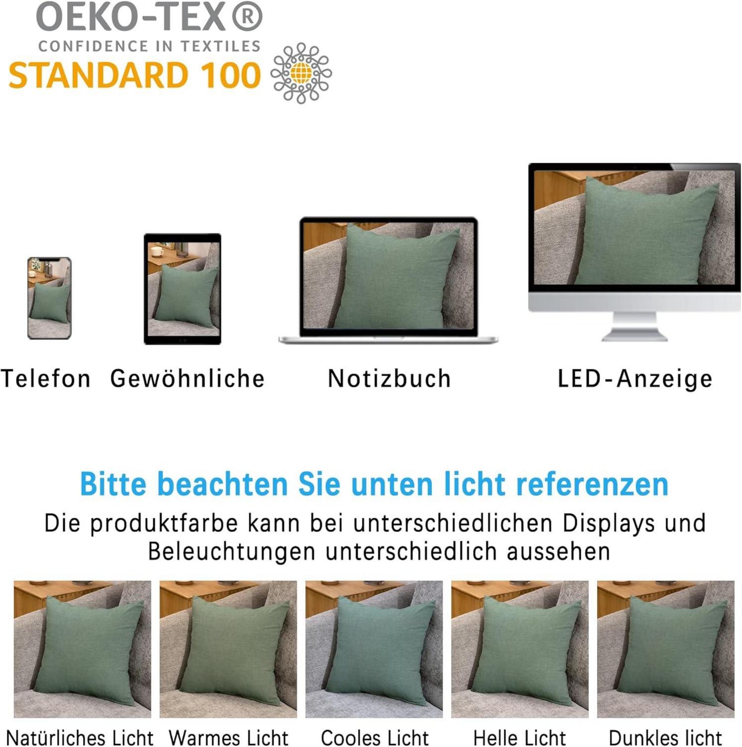 2er Set Kissenbezug 40x40 cm Gewaschene Baumwolle Grün Reißverschluss