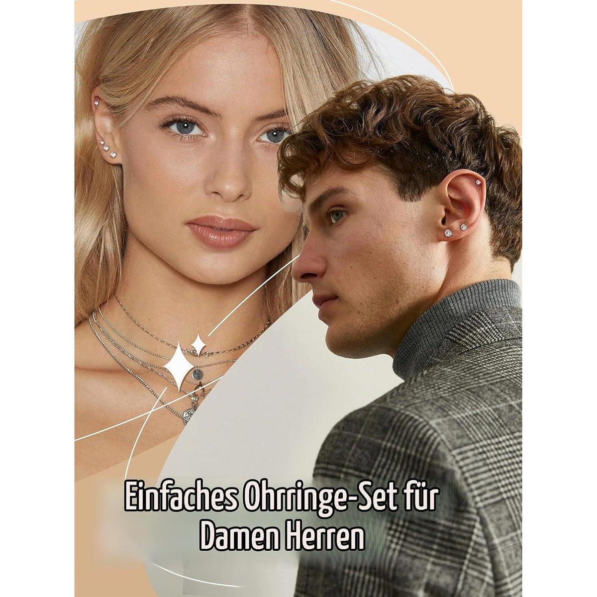 Ohrringe Set Silber Gold 5 Paar Zirkonia Damen Herren
