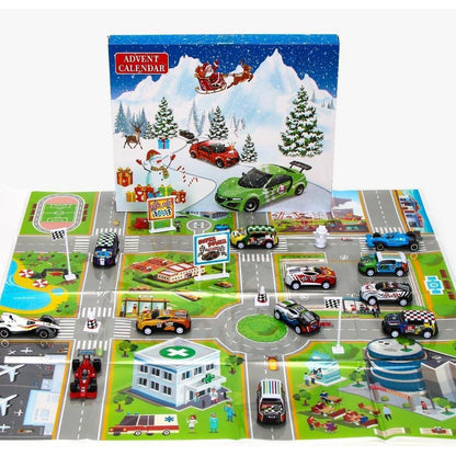 Adventskalender Auto für Kinder mit Rennspielzeug und Medaille