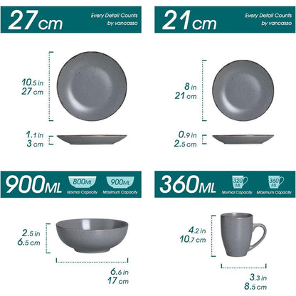 Tafelservice Steingut Vintage Look 16-teilig Grau