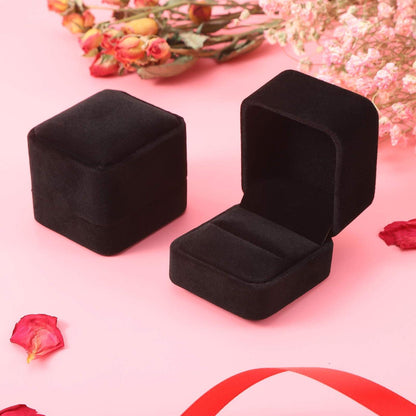 Samt Ringschachtel Set für Hochzeit Verlobung - 55x50x45mm - Schwarz