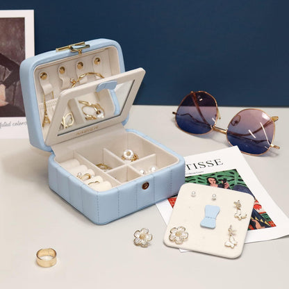 Kleine Schmuckschatulle Reise Schmuckbox Diamant Leder Blau