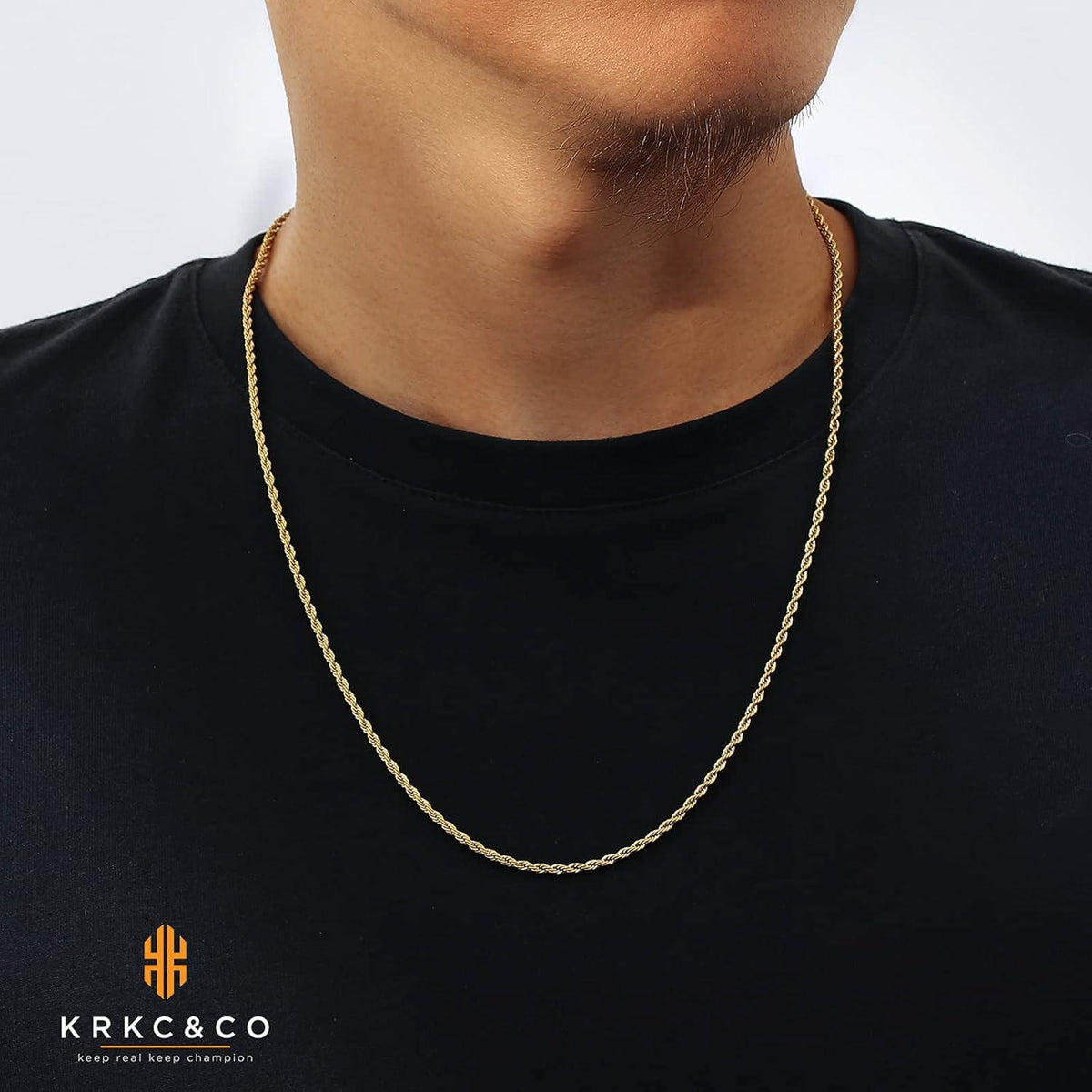 Goldkette Herren Edelstahl Rope Kette 2,5mm 50,8cm