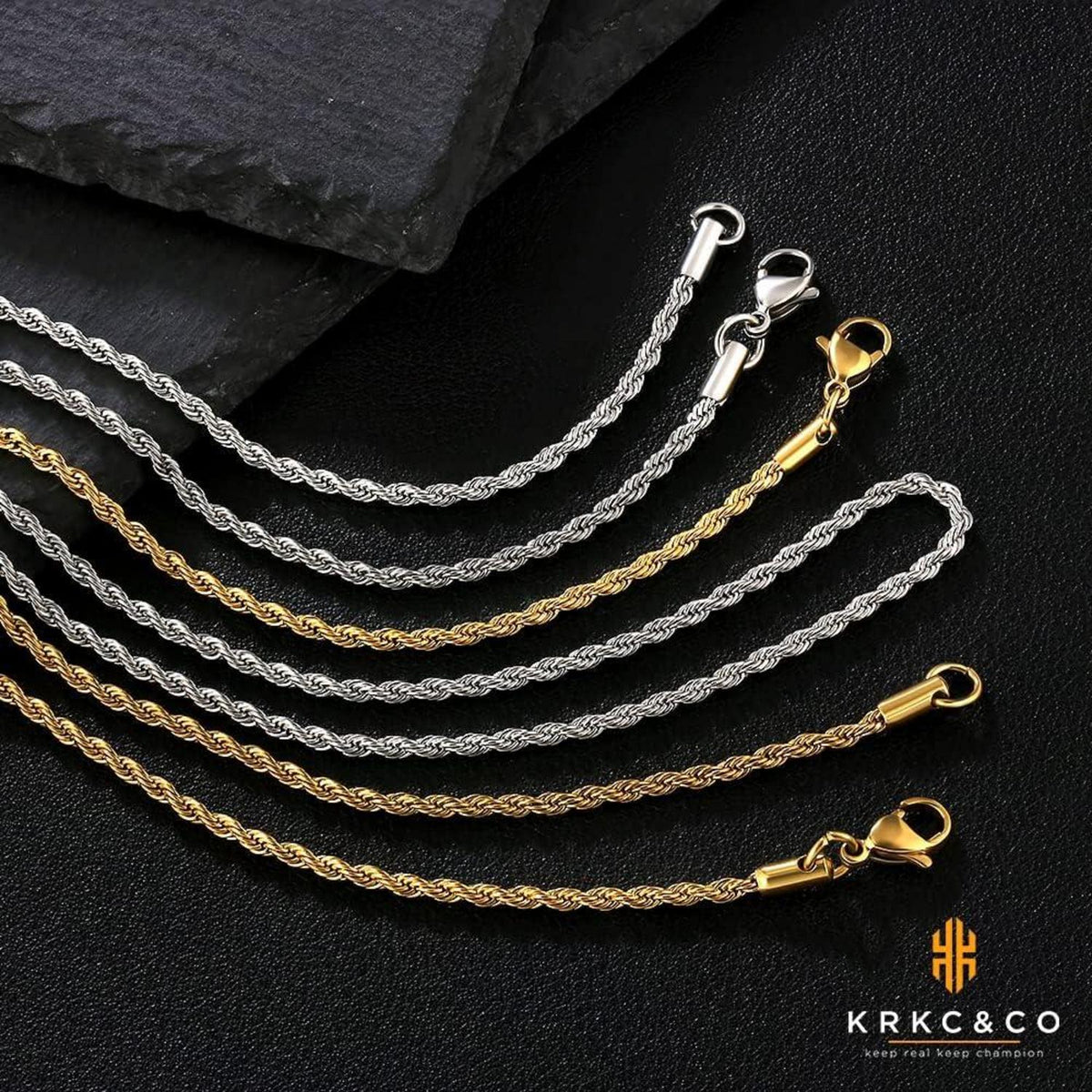 Goldkette Herren 2,5mm Edelstahl 18K Gold beschichtet 50,8cm
