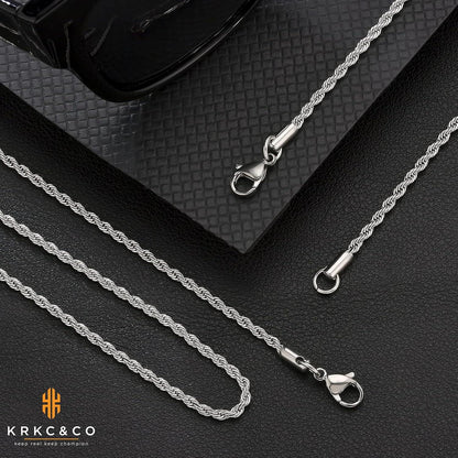 Goldkette Herren Silberkette 2,5mm Rope Kette Edelstahl 18K